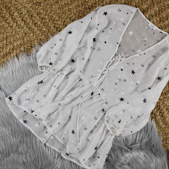 Lucca Couture Tops - (Lucca) Star Print Sheer Blouse
